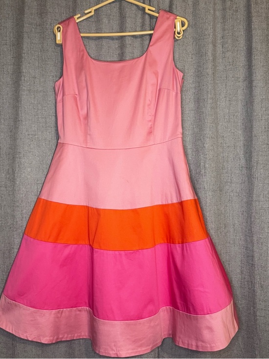 Isaac Mizrahi Pink, Orange & Dark Pink Colorblock Sleeveless Fit-and-Flare Dress - Picture 4 of 13